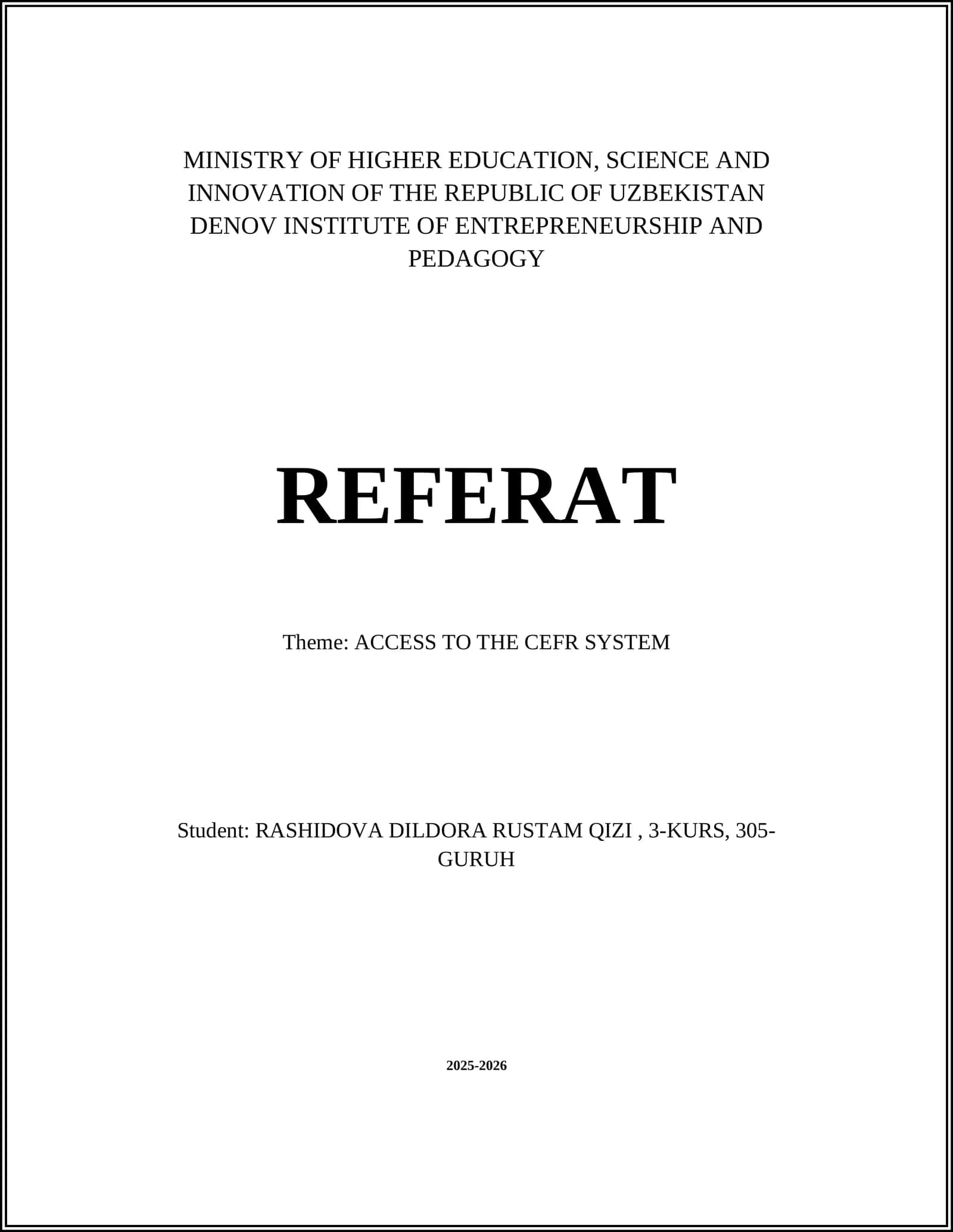 DENOV INSTITUTE OF ENTREPRENEURSHIP AND PEDAGOGY REFERAT 1