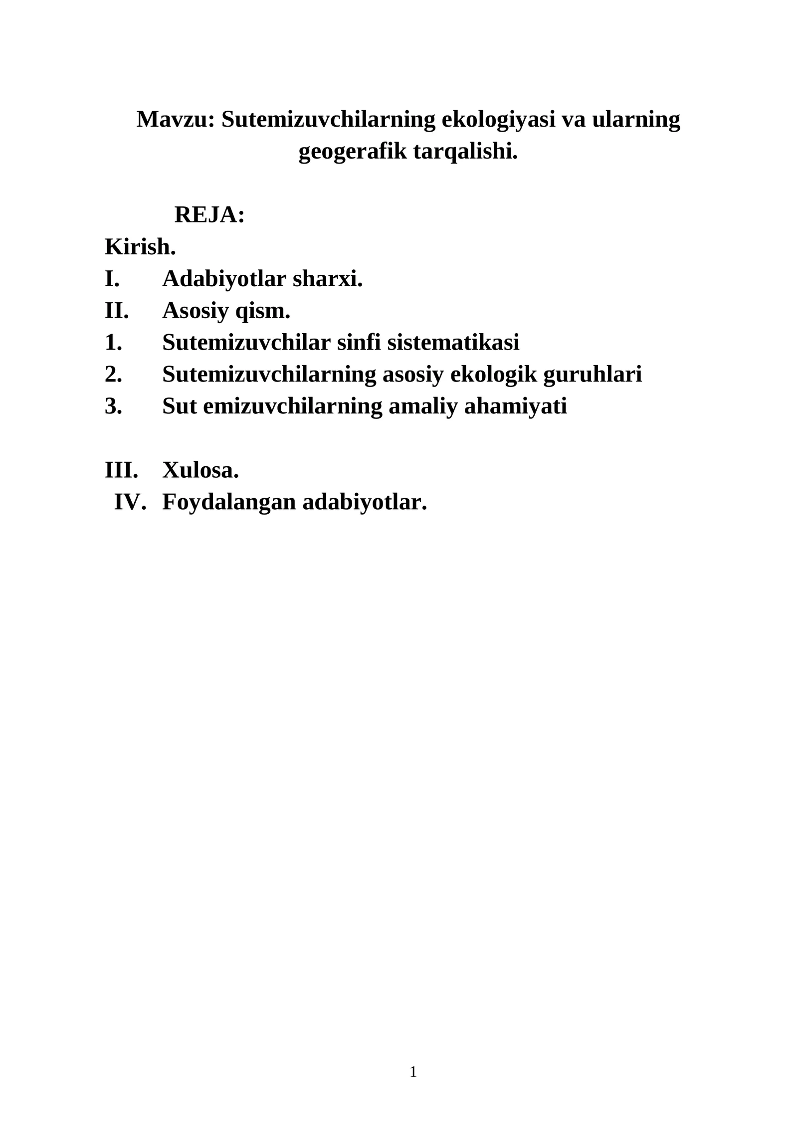 Sut emizuvchilarning ekologiyasi va ularning geogerafik tarqalishi 1