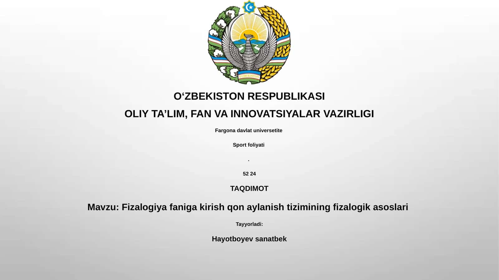 Fizalogiya faniga kirish qon aylanish tizimining fizalogik asoslari 1