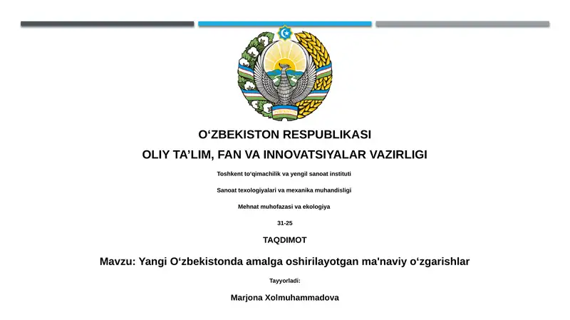 Yangi O‘zbekistonda amalga oshirilayotgan ma'naviy o‘zgarishlar 1