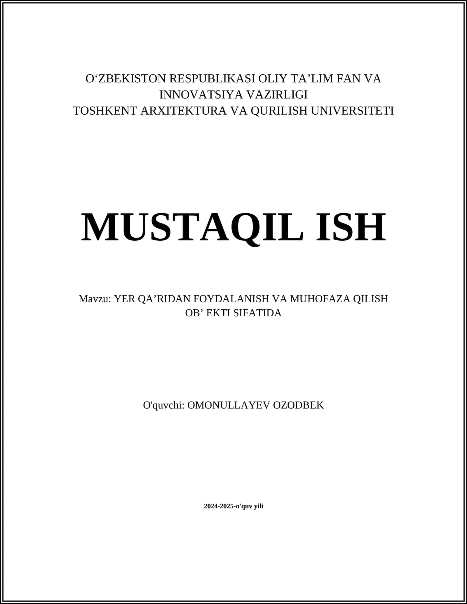 YER QA’RIDAN FOYDALANISH VA MUHOFAZA QILISH OB’ EKTI SIFATIDA 1