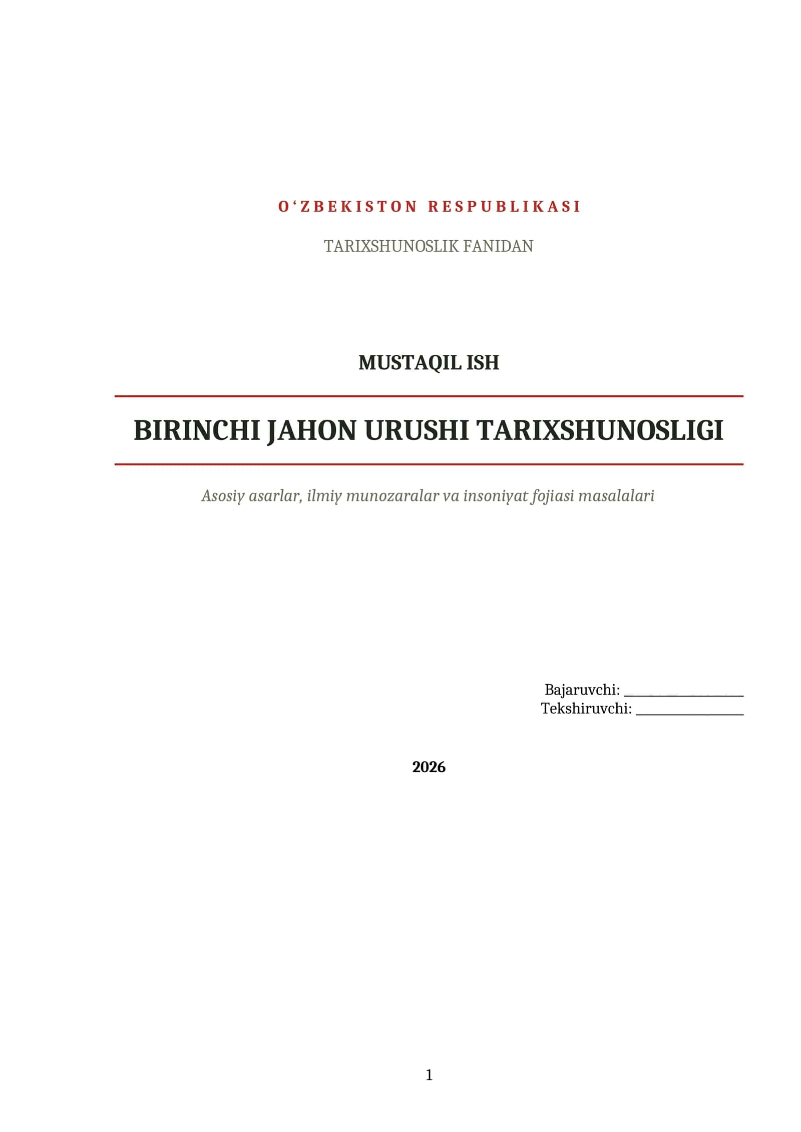 BIRINCHI JAHON URUSHI TARIXSHUNOSLIGI 1