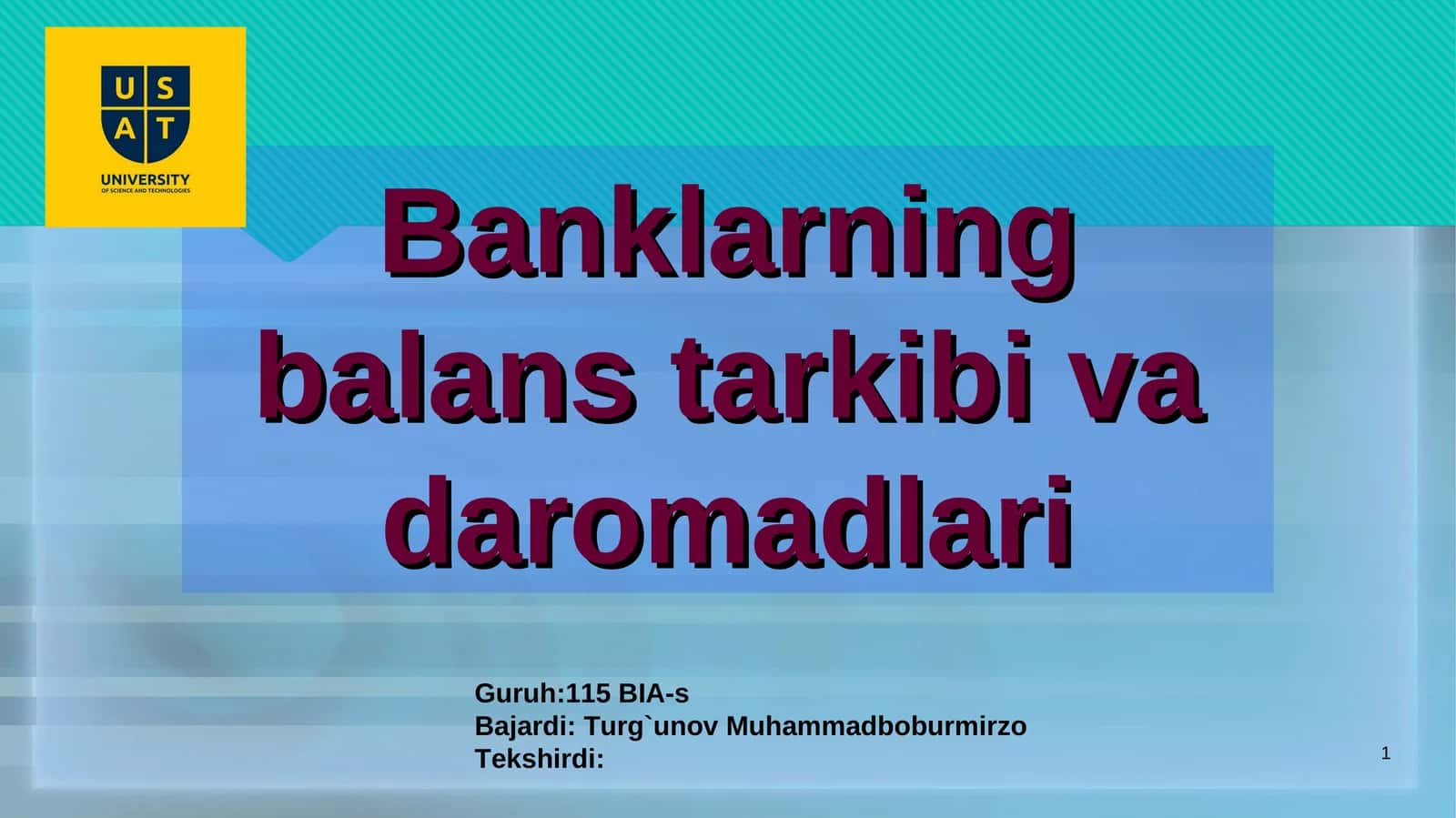 Banklarning balans tarkibi va daromadlari 1