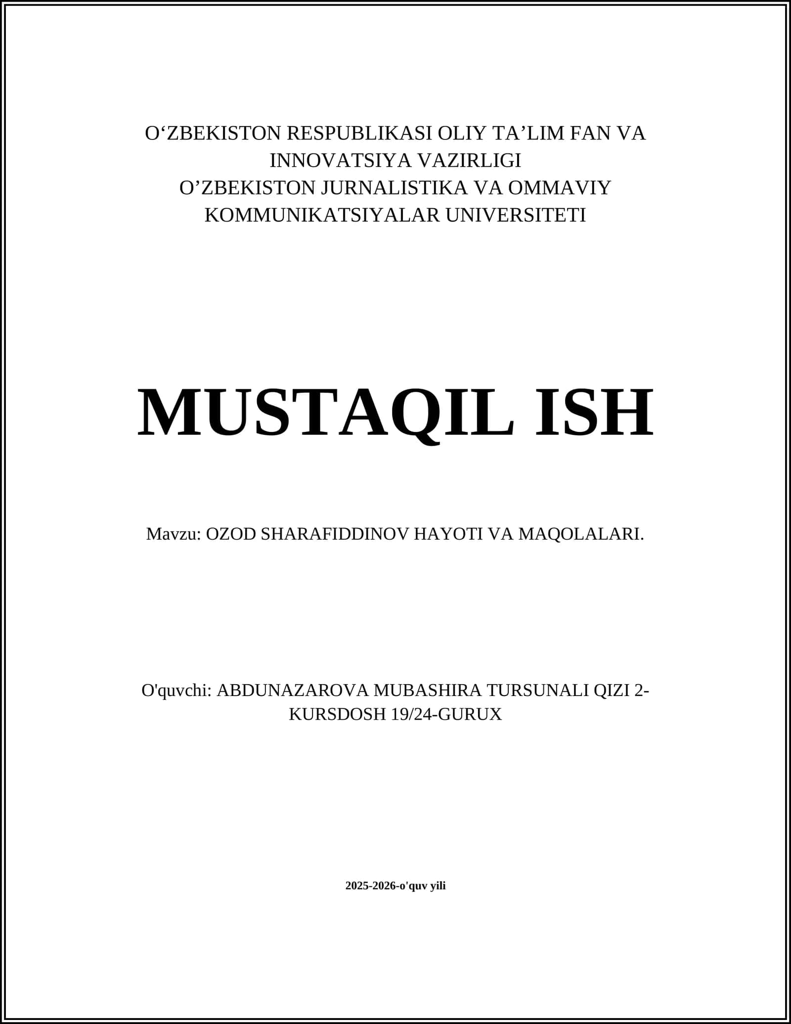 OZOD SHARAFIDDINOV HAYOTI VA MAQOLALARI 1