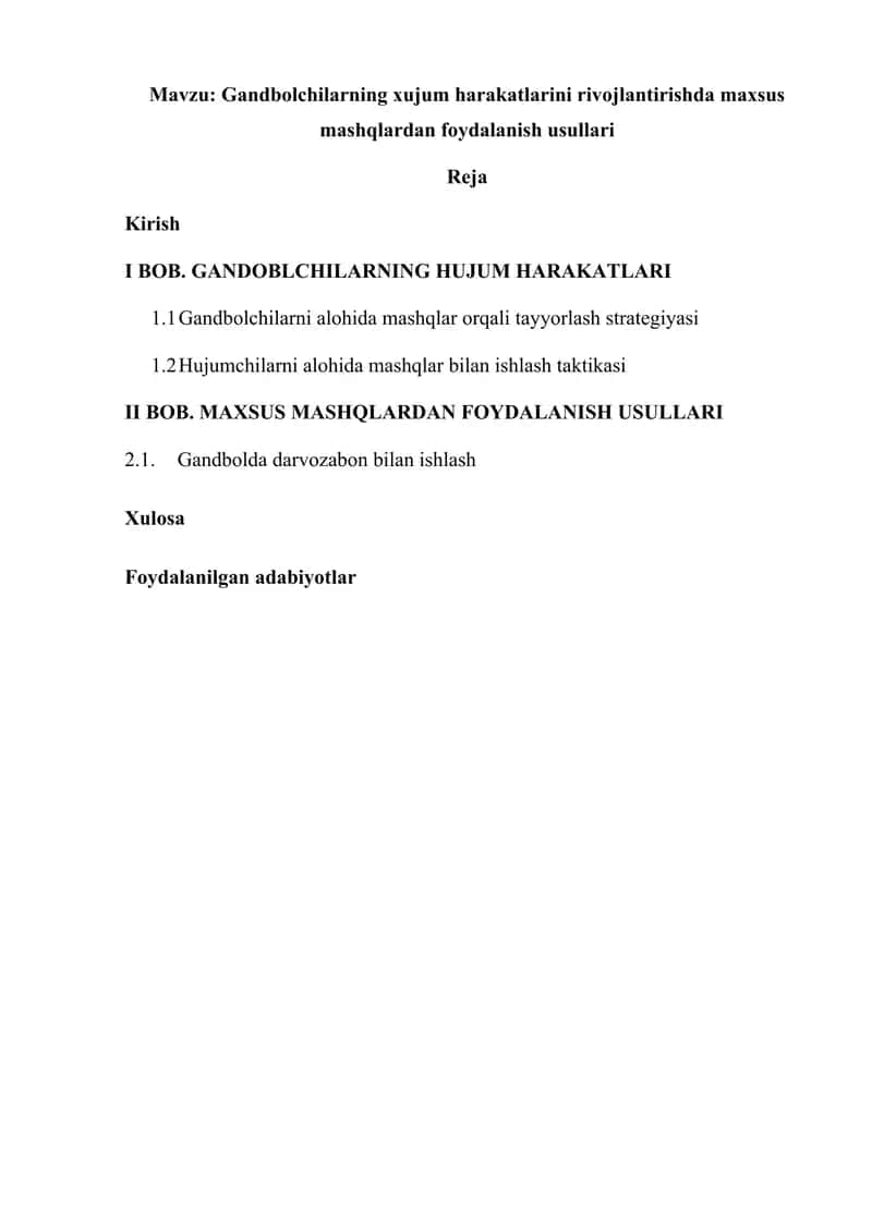 Gandbolchilarning xujum harakatlarini rivojlantirishda maxsus mashqlardan foydalanish usullari 1