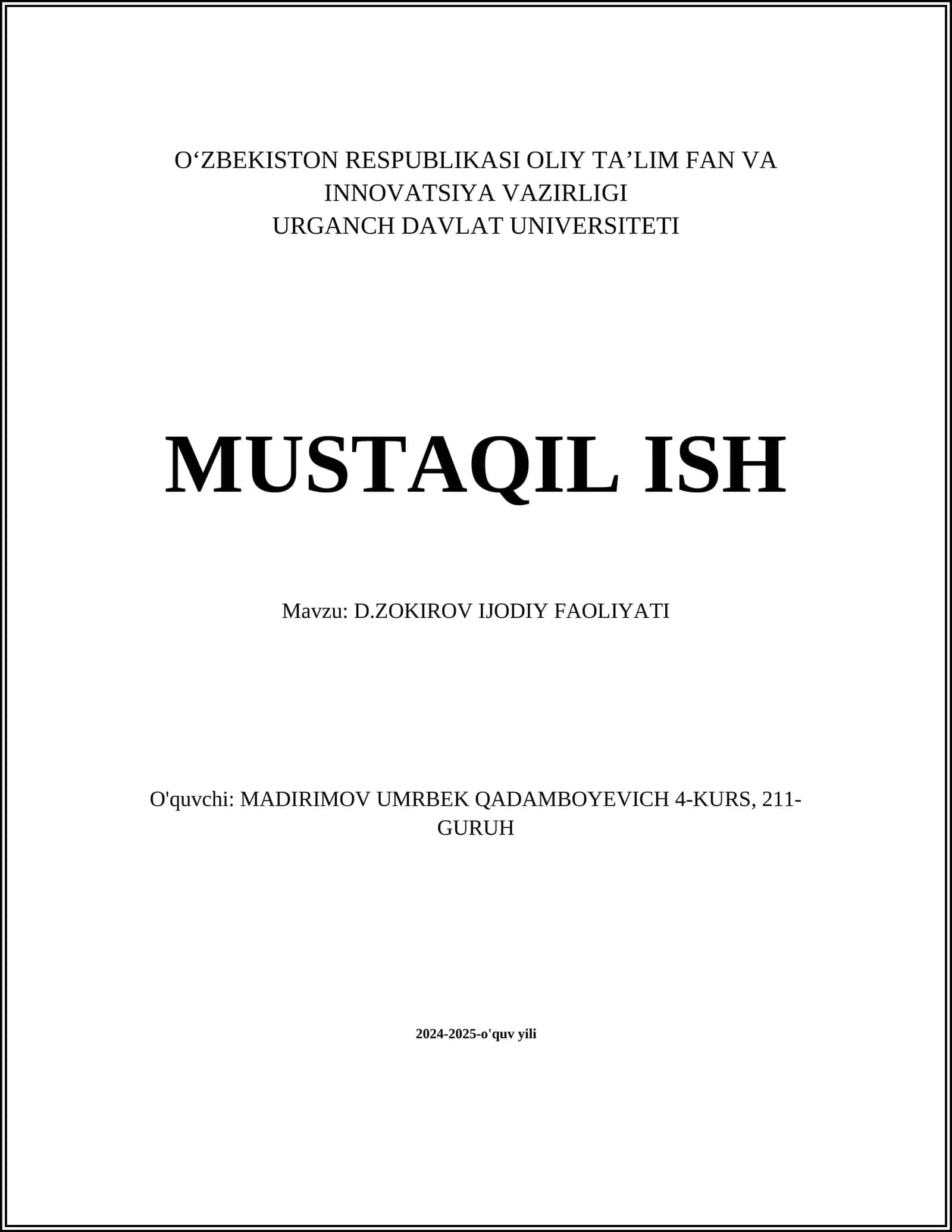 D.ZOKIROV IJODIY FAOLIYATI 1