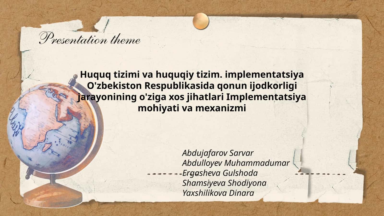 Huquq tizimi va huquqiy tizim. implementatsiya 1