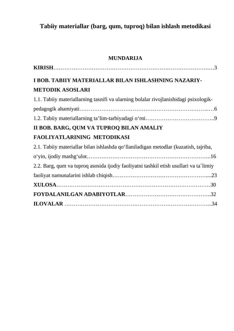 Tabiiy materiallar (barg, qum, tuproq) bilan ishlash metodikasi 1
