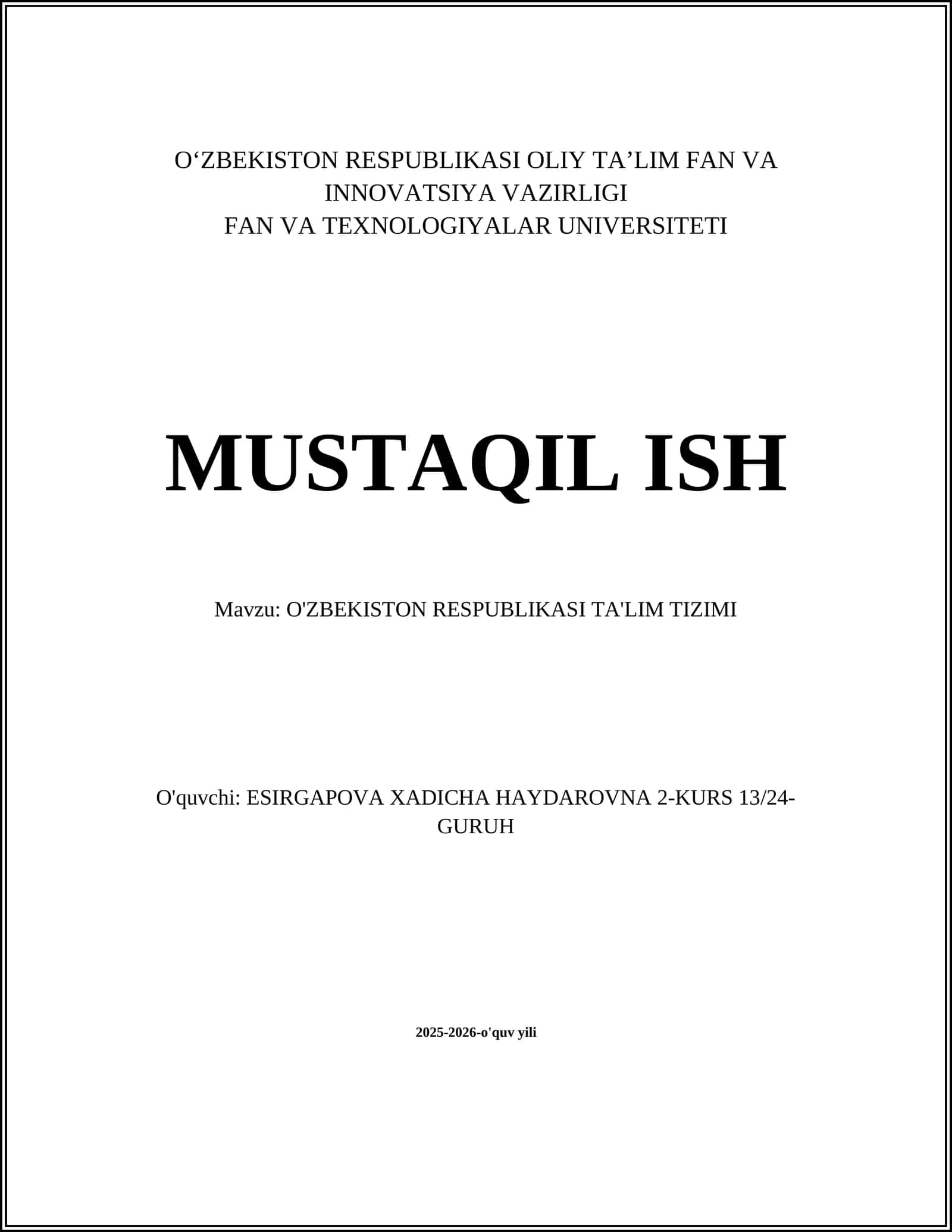 O'ZBEKISTON RESPUBLIKASI TA'LIM TIZIMI 1