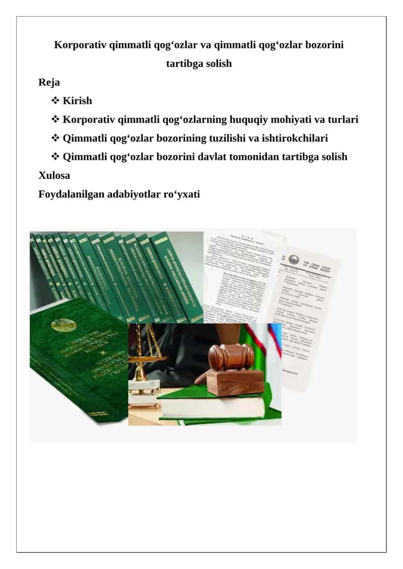 Korporativ qimmatli qog‘ozlar va qimmatli qog‘ozlar bozorini tartibga solish 1