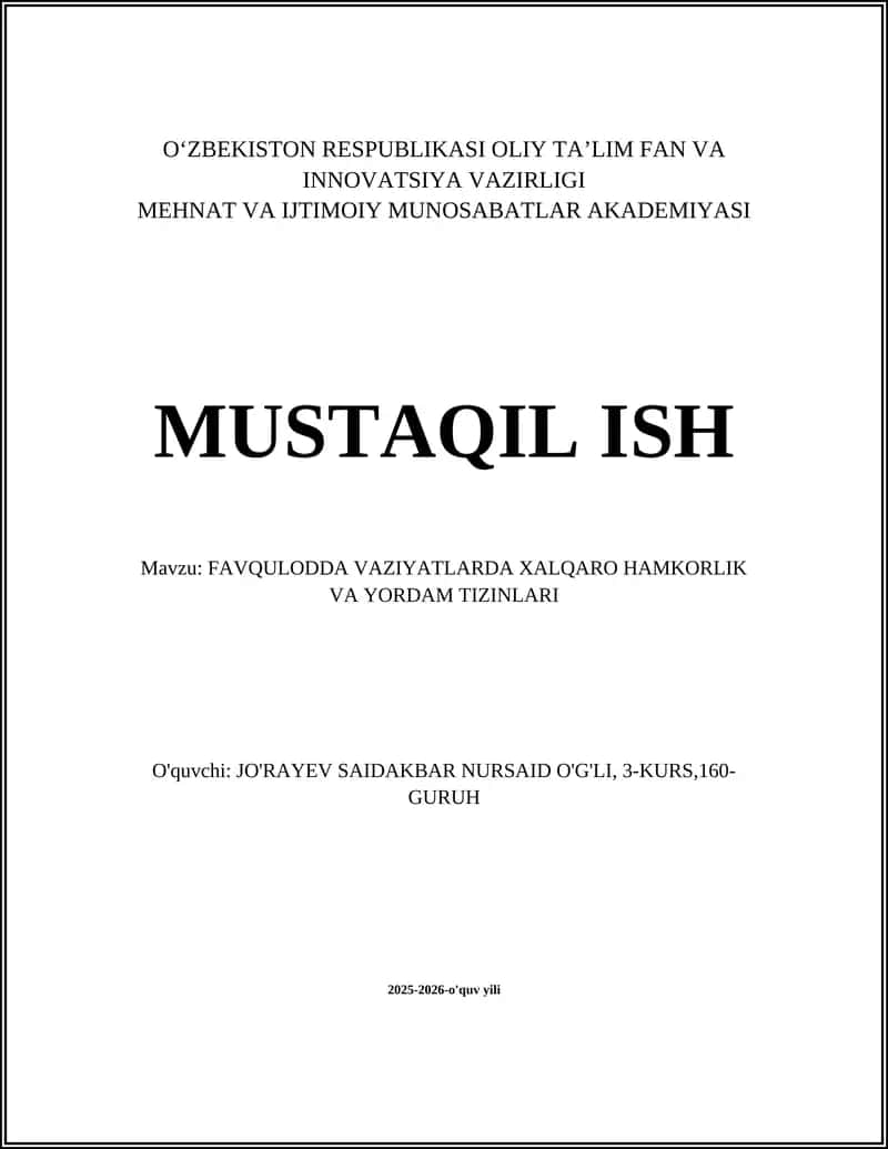 Favqulodda vaziyatlarda xalqaro yordam tizimlarining huquqiy asoslari 1