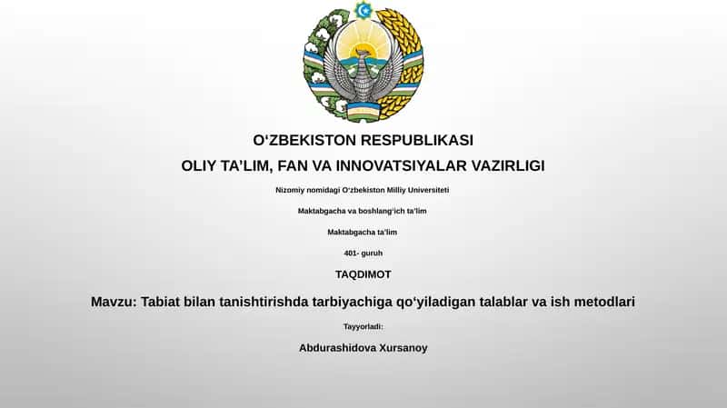 Tabiat bilan tanishtirishda tarbiyachiga qoʻyiladigan talablar va ish metodlari 1