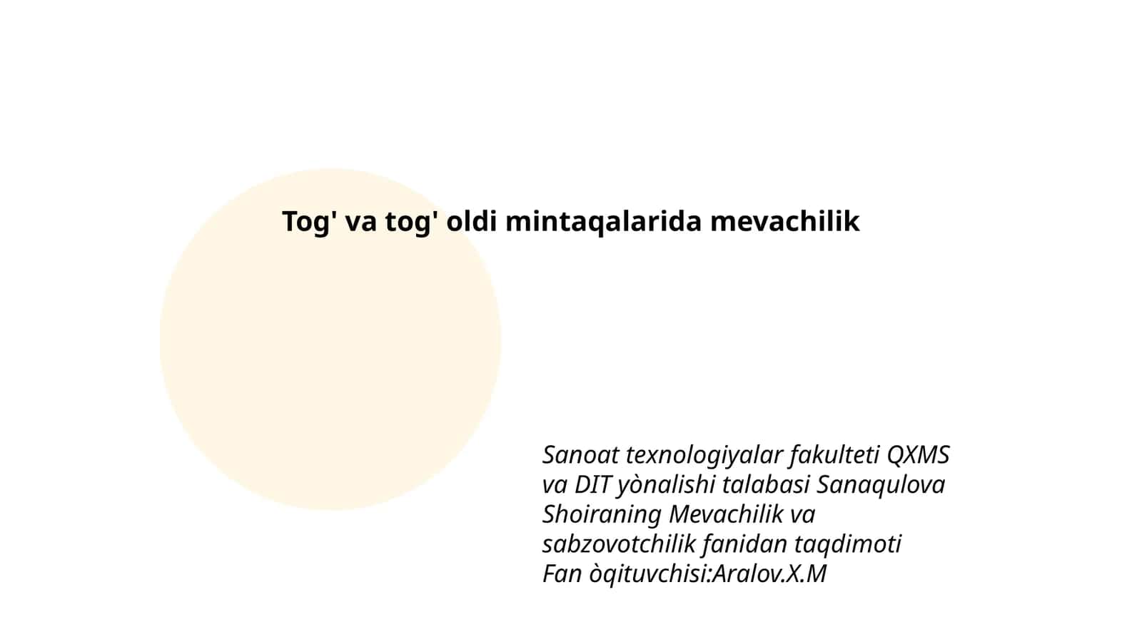 Mevachilik va sabzovotchilik 1