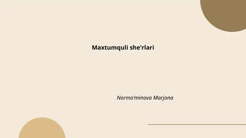 Maxtumquli she'rlari 1