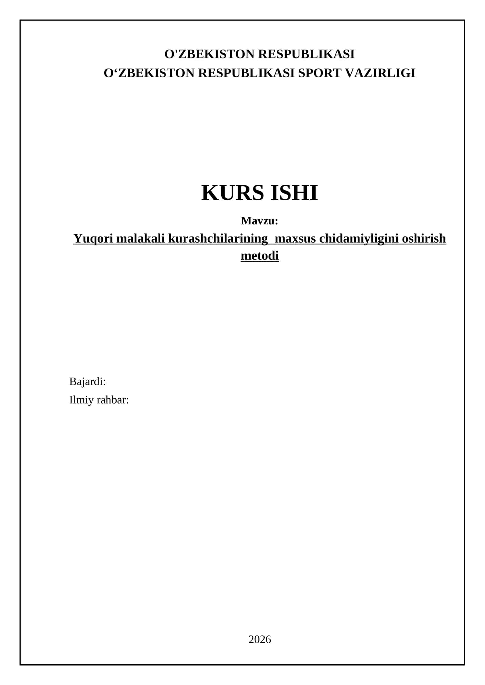 Yuqori malakali kurashchilarining maxsus chidamiyligini oshirish metodi 1