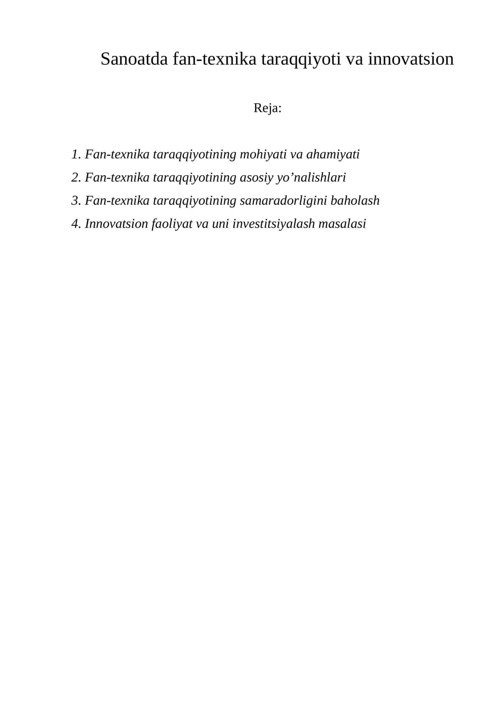 Sanoatda fan-texnika taraqqiyoti va innovatsion 1