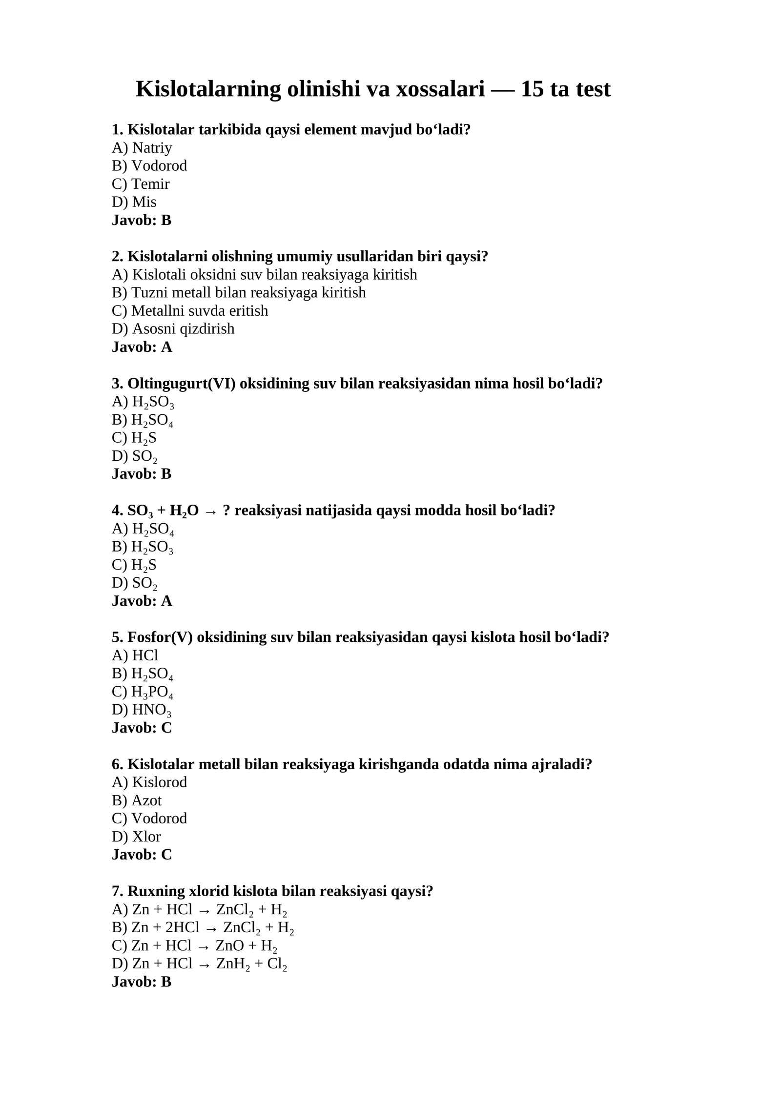 Kislotalarning olinishi va xossalari 1