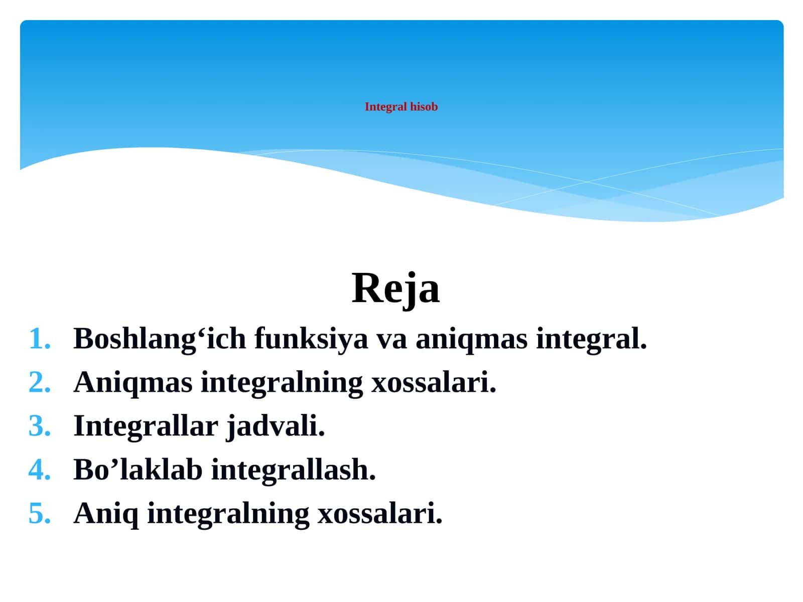 Integrallar jadvali 1