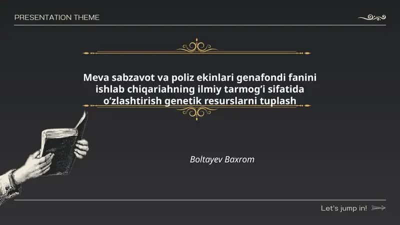 Meva sabzavot va poliz ekinlari genafondi fanini ishlab chiqariahning ilmiy tarmog’i sifatida o’zlashtirish genetik resurslarni tuplash 1
