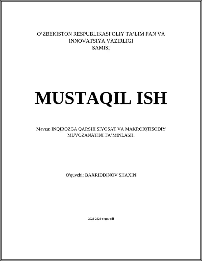 INQIROZGA QARSHI SIYOSAT VA MAKROIQTISODIY MUVOZANATINI TA’MINLASH 1