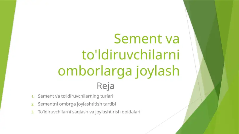 Sement va to'ldiruvchilarni omborlarga joylash 1