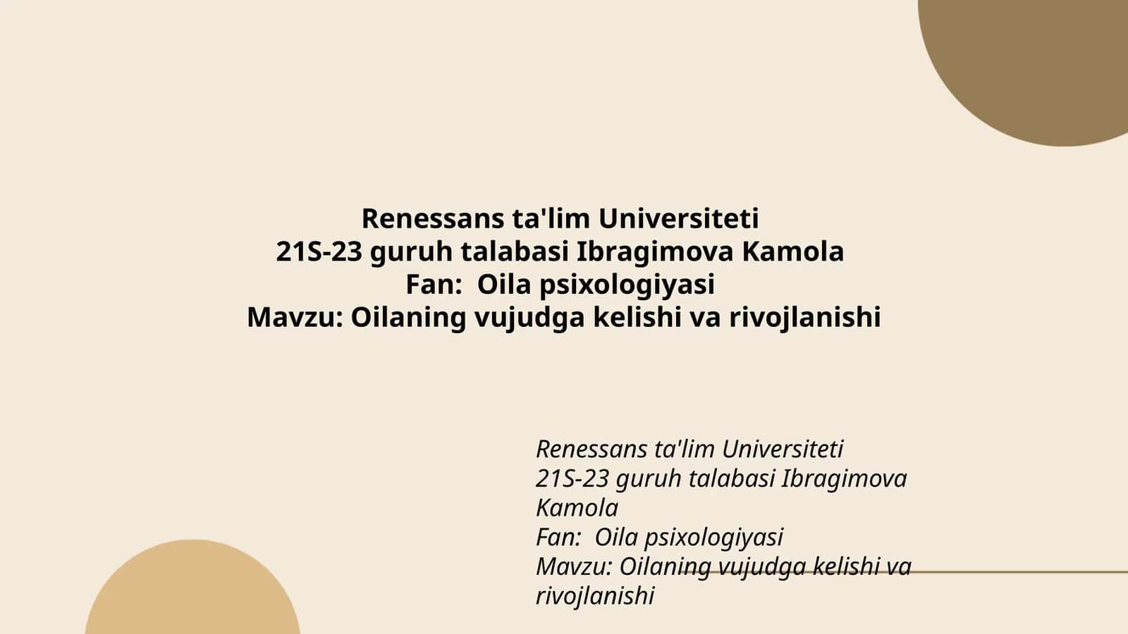 Oilaning vujudga kelishi va rivojlanishi 1
