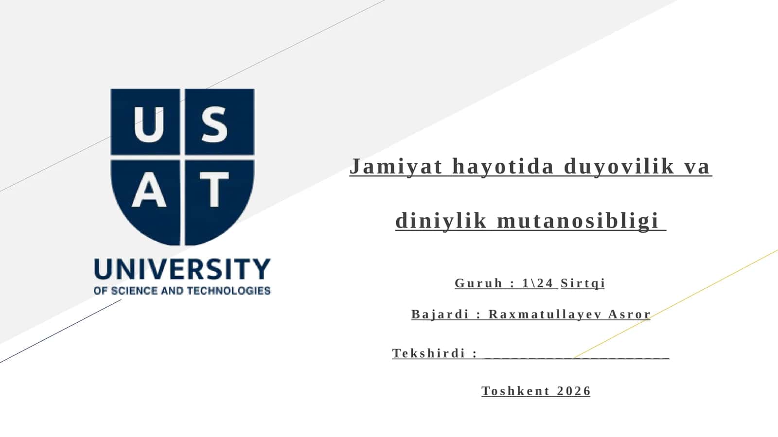 Jamiyathayotida duyovilik va diniylik munosibatligi 1