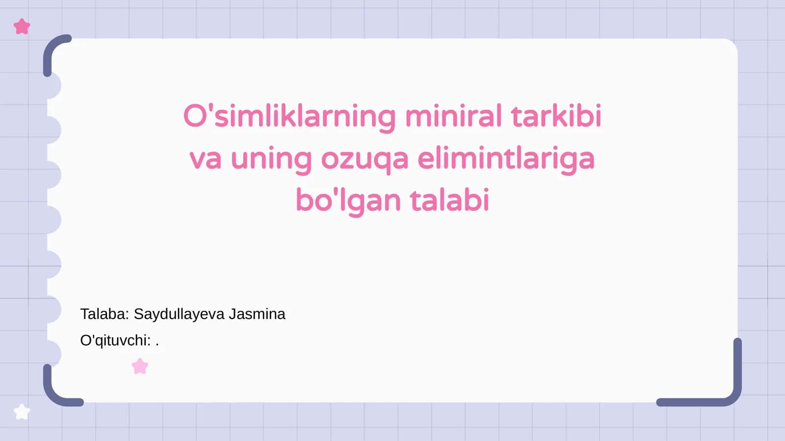 O'simliklarning mineral tarkibi va uning ozuqa elimintlariga bo'lgan talabi 1