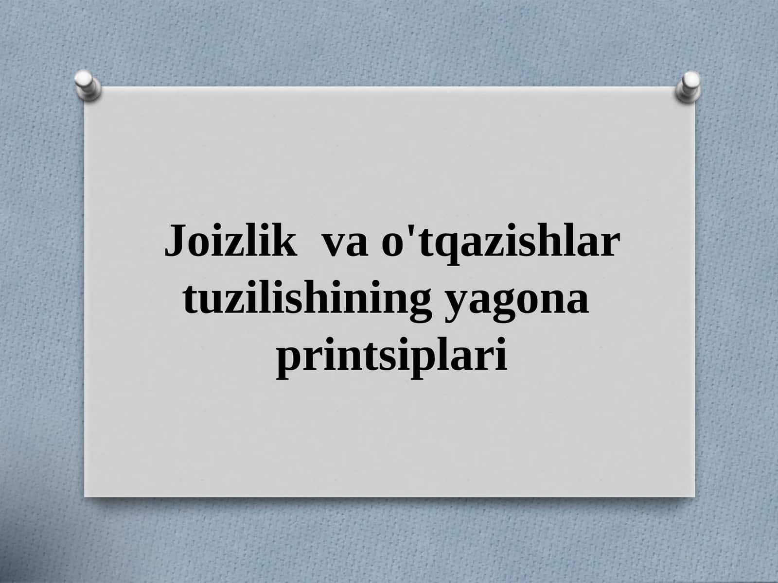 Joizlik va o'tqazishlarni tuzilishi ning yagona printsipi 1