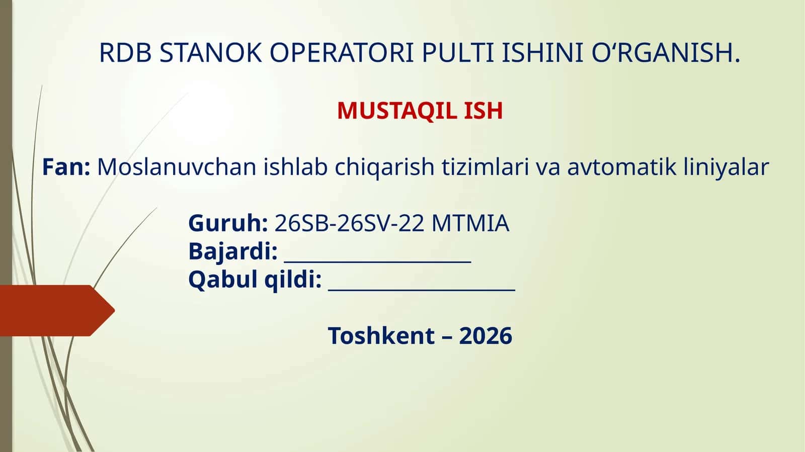 RDB STANOK OPERATORI PULTI ISHINI O‘RGANISH 1