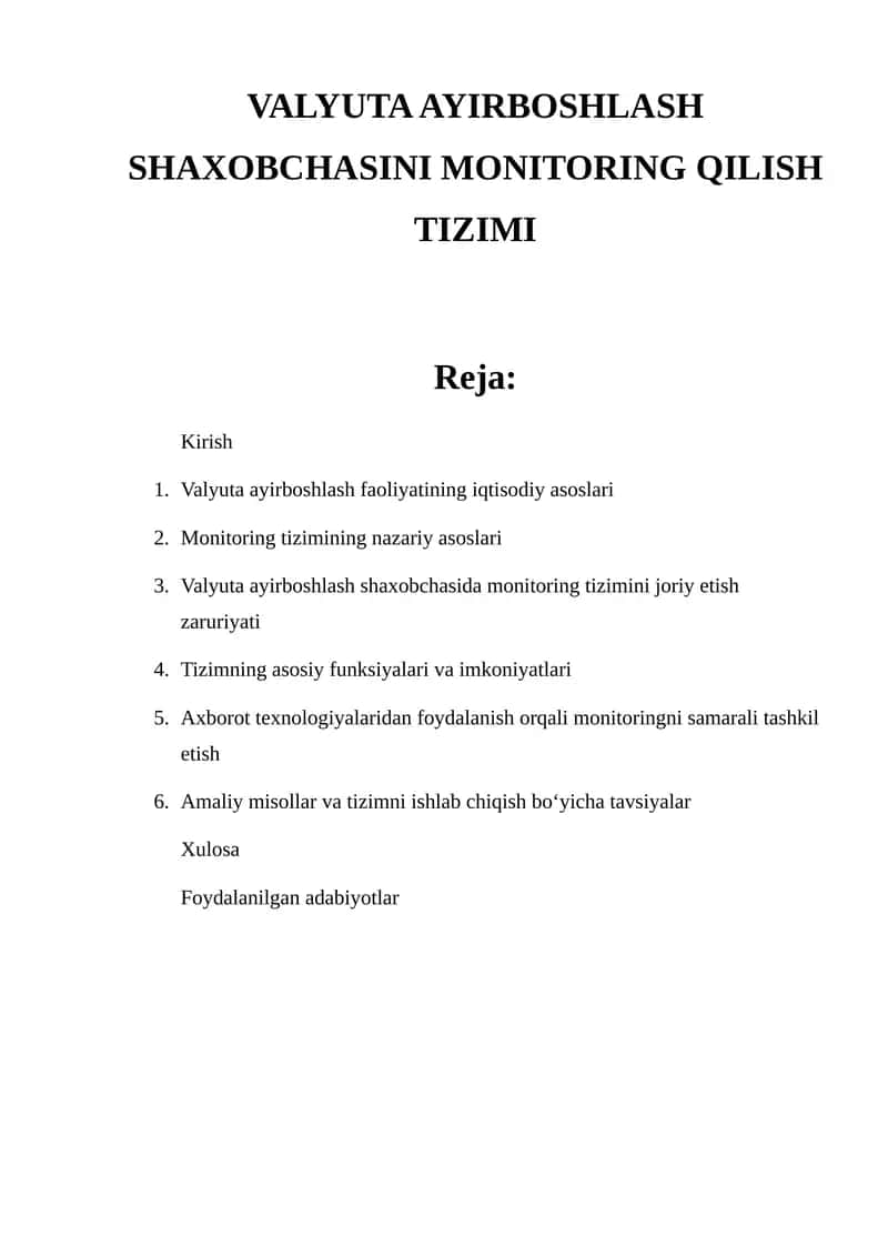 VALYUTA AYIRBOSHLASH SHAXOBCHASINI MONITORING QILISH TIZIMI 1