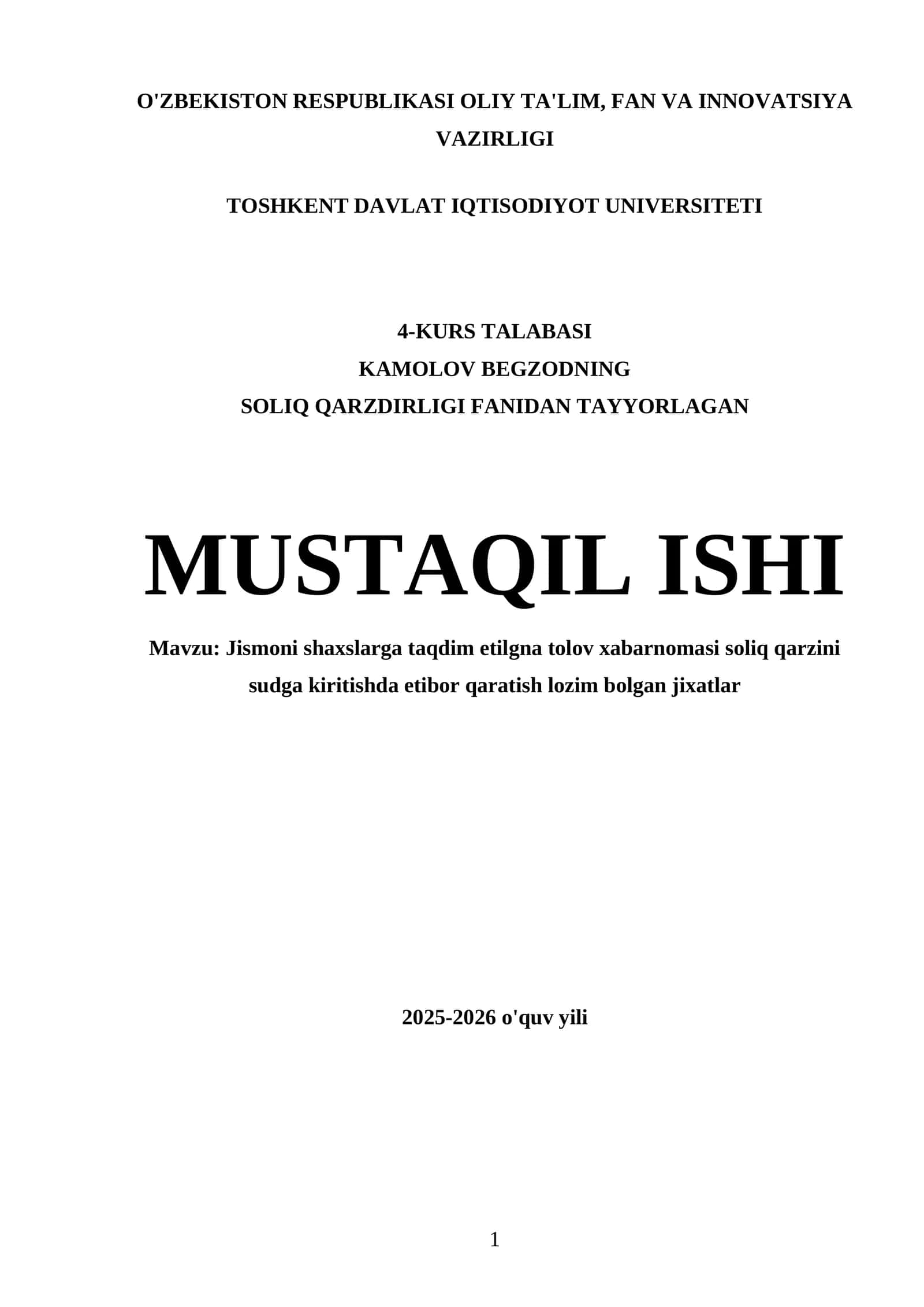 Jismoni shaxslarga taqdim etiladigan tolov xabarnomasi soliq qarzini sudga kiritishda etibor qaratish lozim bolgan jixatlar 1