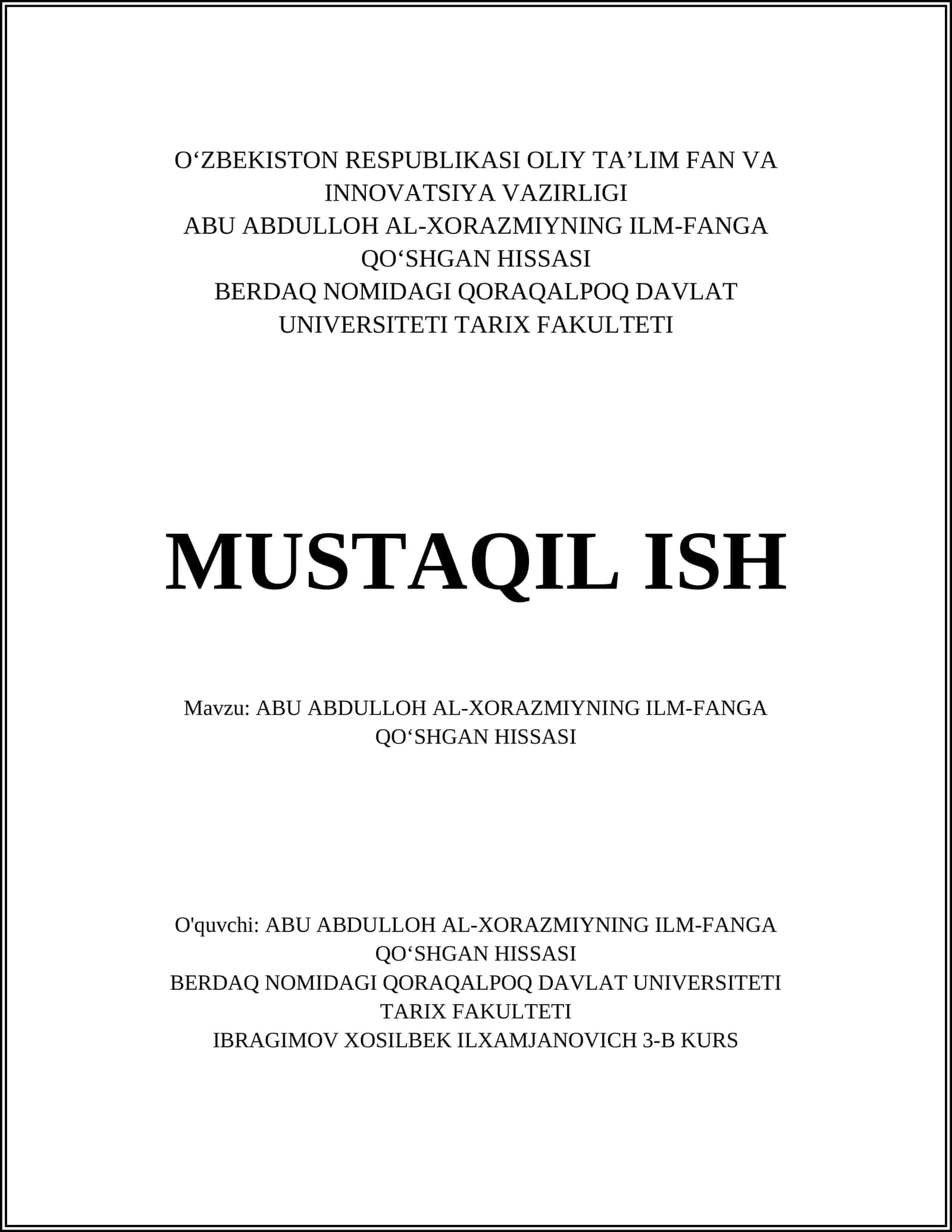 ABU ABDULLOH AL-XORAZMIYNING ILM-FANGA QOʻSHGAN HISSASI 1