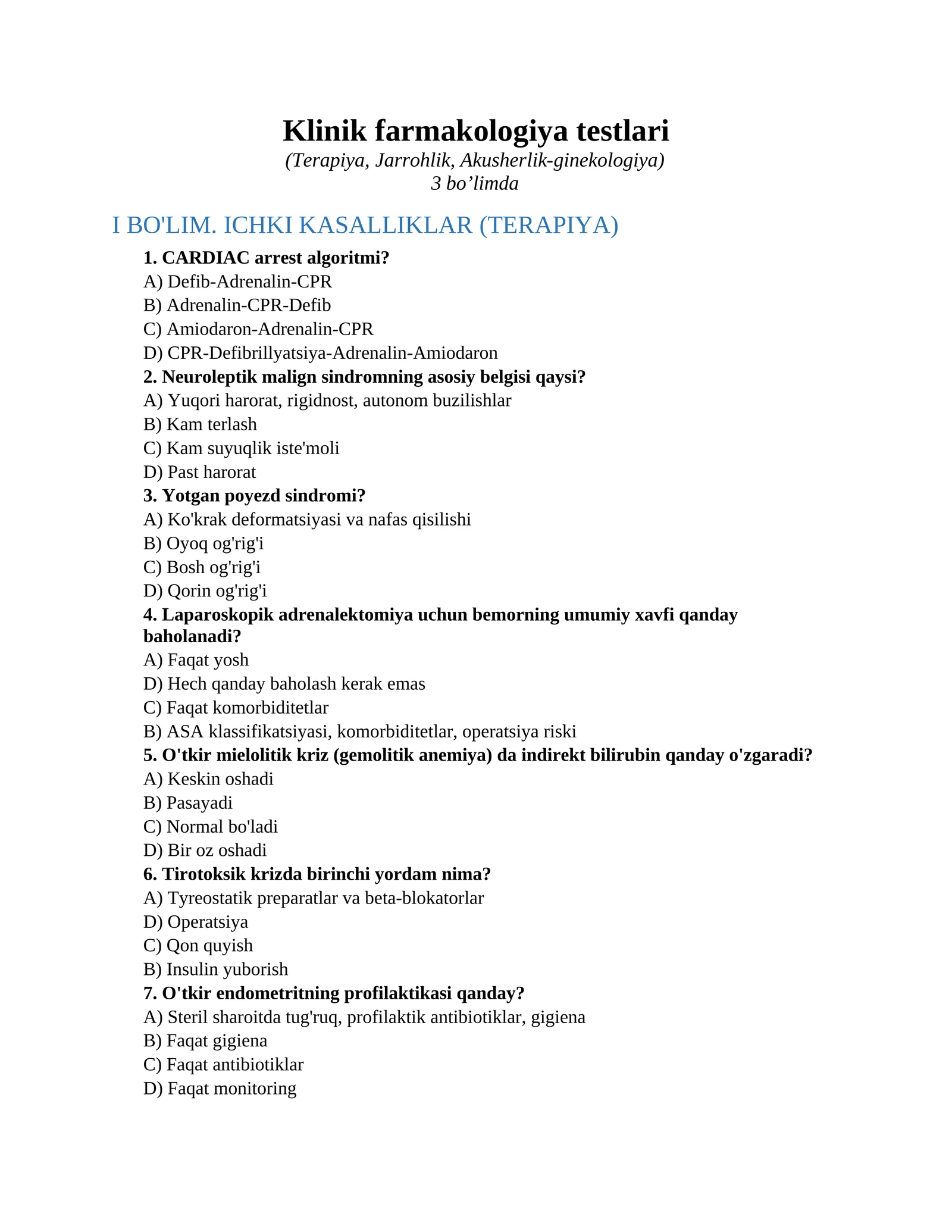 Klinik farmakologiya testlari 1