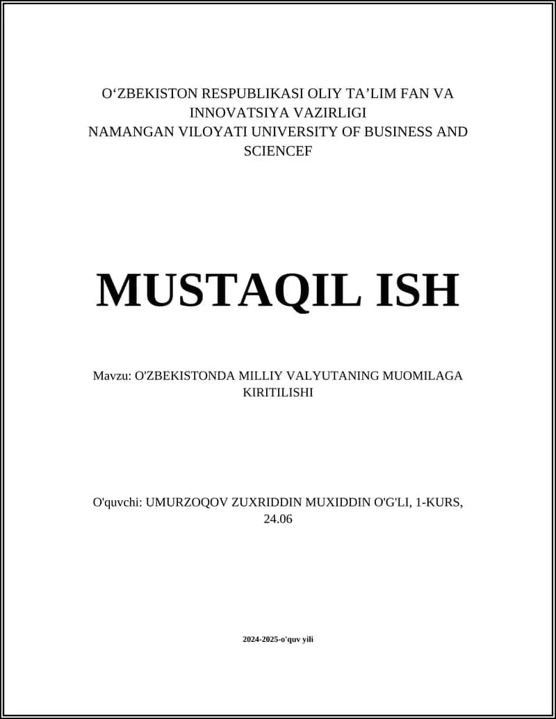 O'ZBEKISTONDA MILLIY VALYUTANING MUOMILAGA KIRITILISHI 1