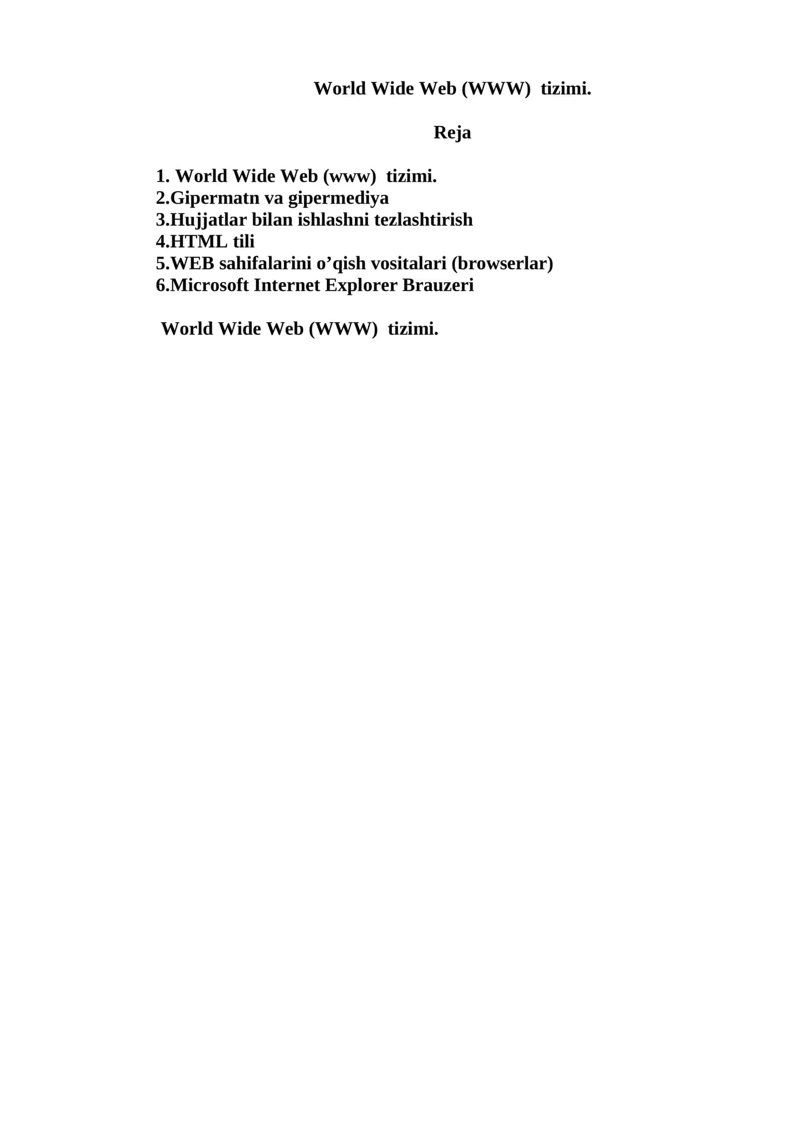 World Wide Web (WWW) tizimi 1