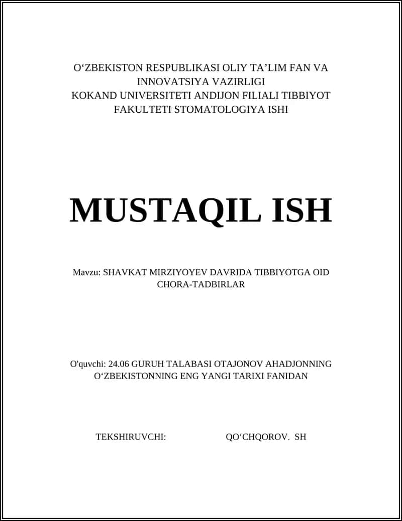 SHAVKAT MIRZIYOYEV DAVRIDA TIBBIYOTGA OID CHORA-TADBIRLAR 1