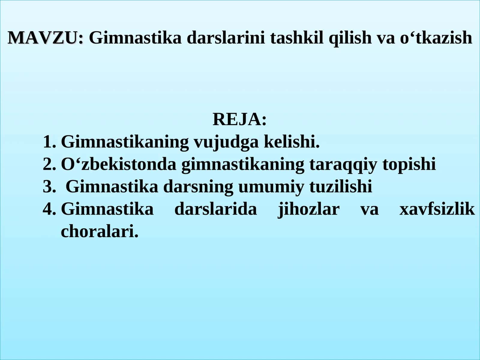 Gimnastika darslarini tashkil qilish va o‘tkazish 1