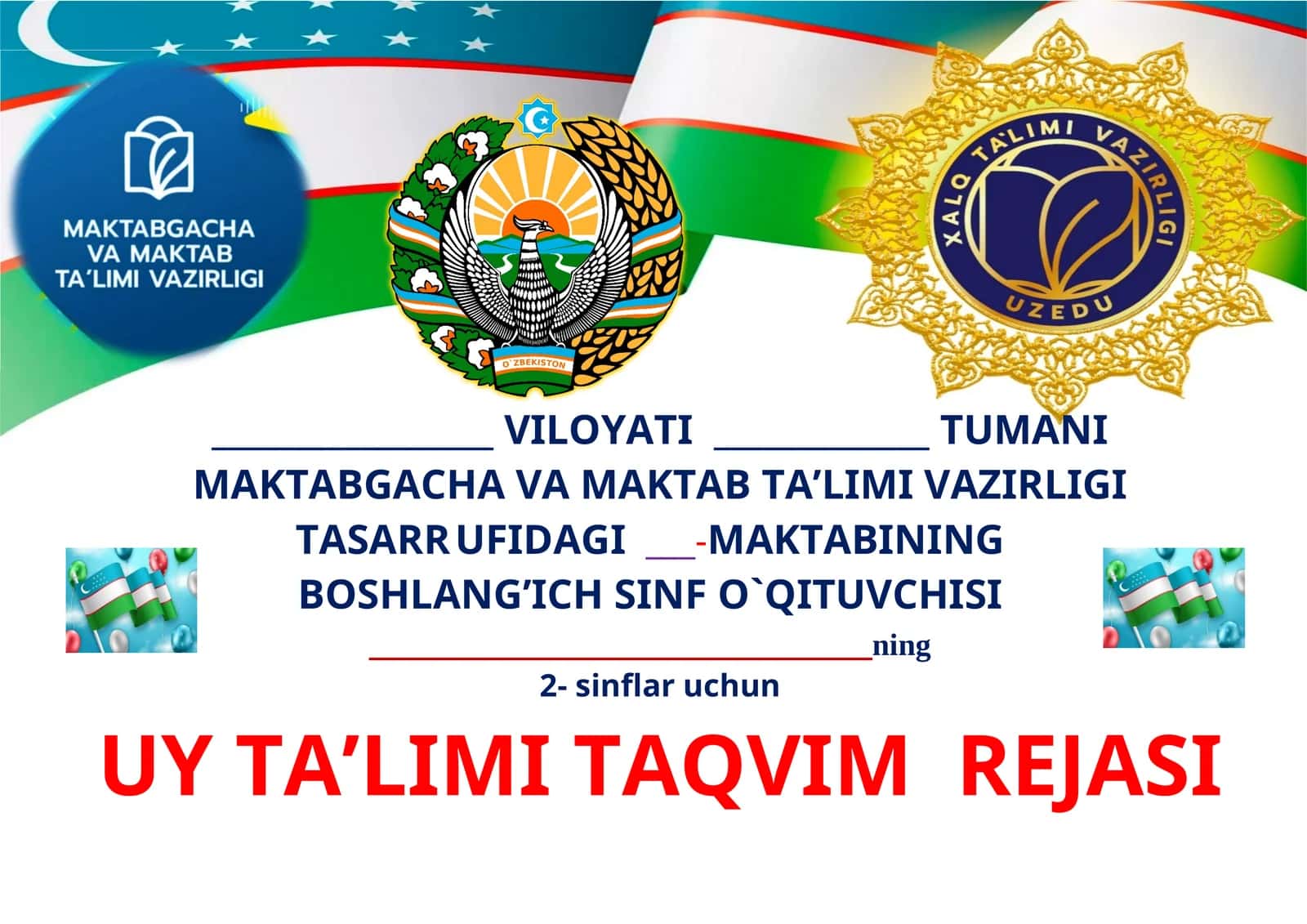 Uy Ta'limi Taqvim Rejasi 1
