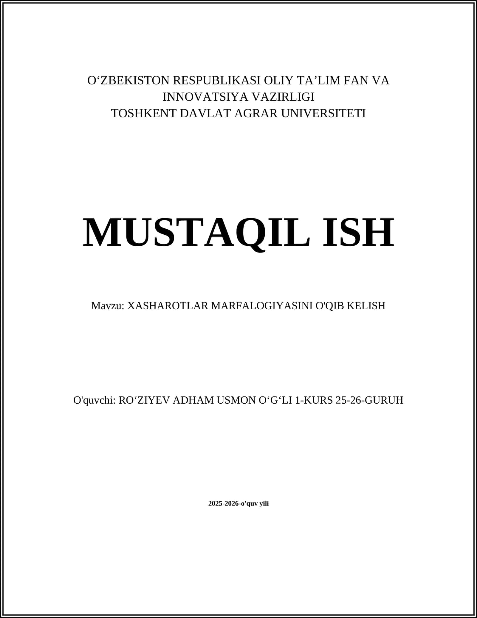 XASHAROTLAR MARFALOGIYASINI O'QIB KELISH 1