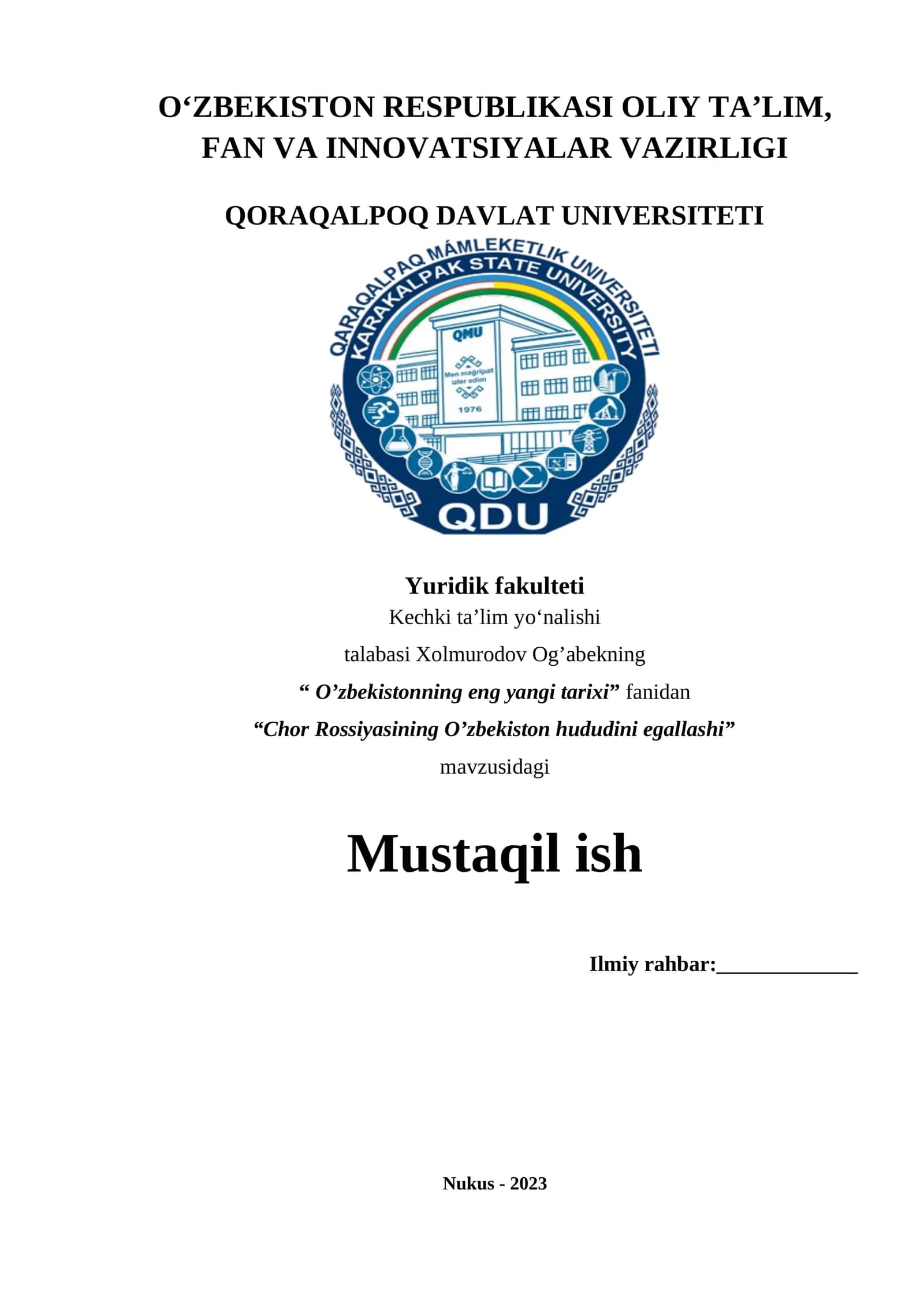Chor Rossiyasining O’zbekiston hududini egallashi 1