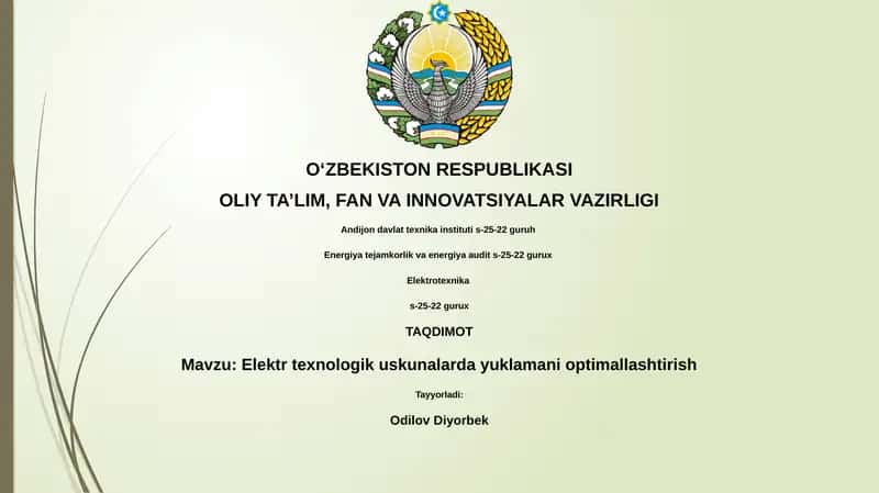 Elektr texnologik uskunalarda yuklamani optimallashtirish 1