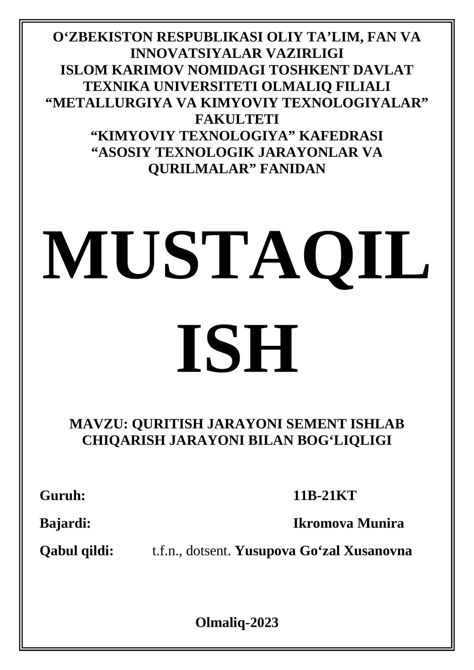 QURITISH JARAYONI SEMENT ISHLAB CHIQARISH JARAYONI BILAN BOGʻLIQLIGI 1