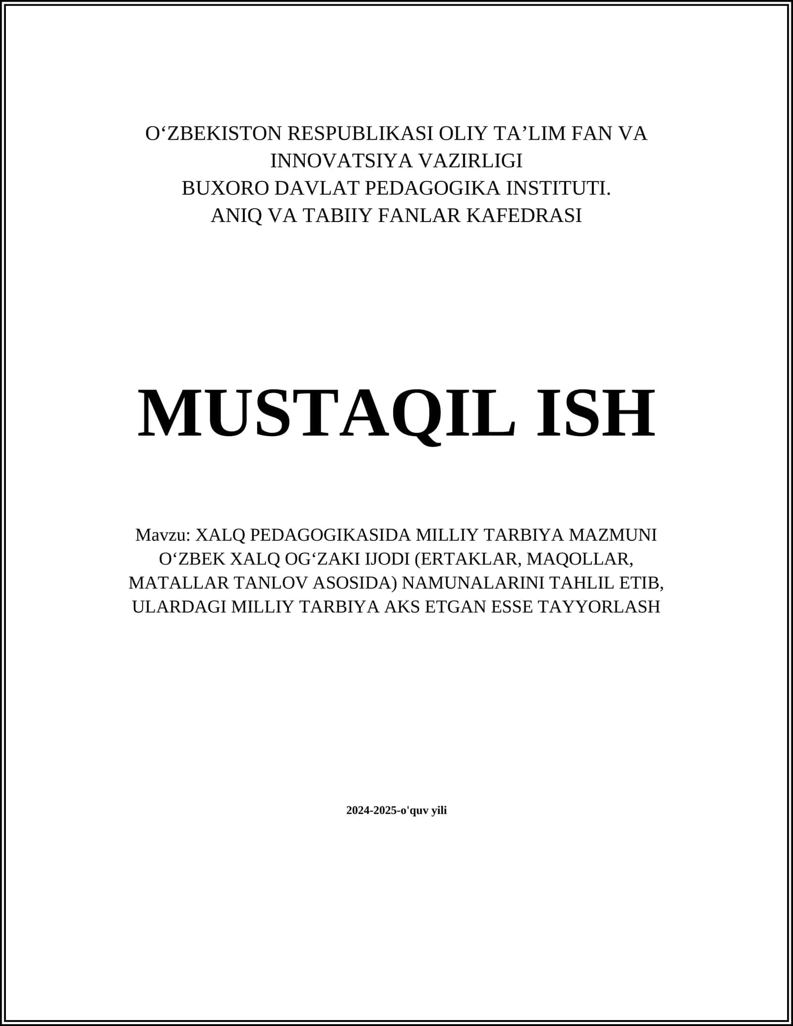 XALQ PEDAGOGIKASIDA MILLIY TARBIYA MAZMUNI 1