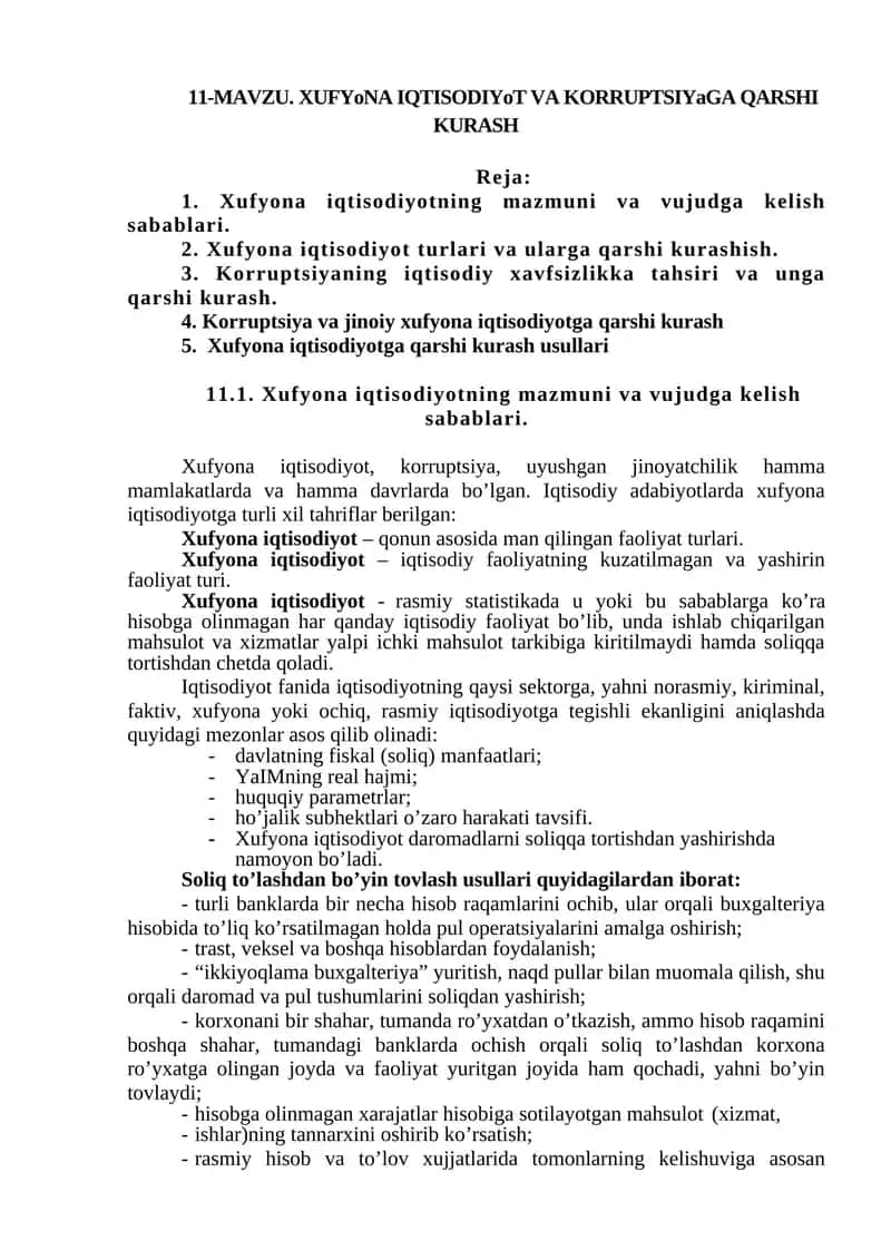 XUFYoNA IQTISODIYoT VA KORRUPTSIYaGA QARSHI KURASH 1