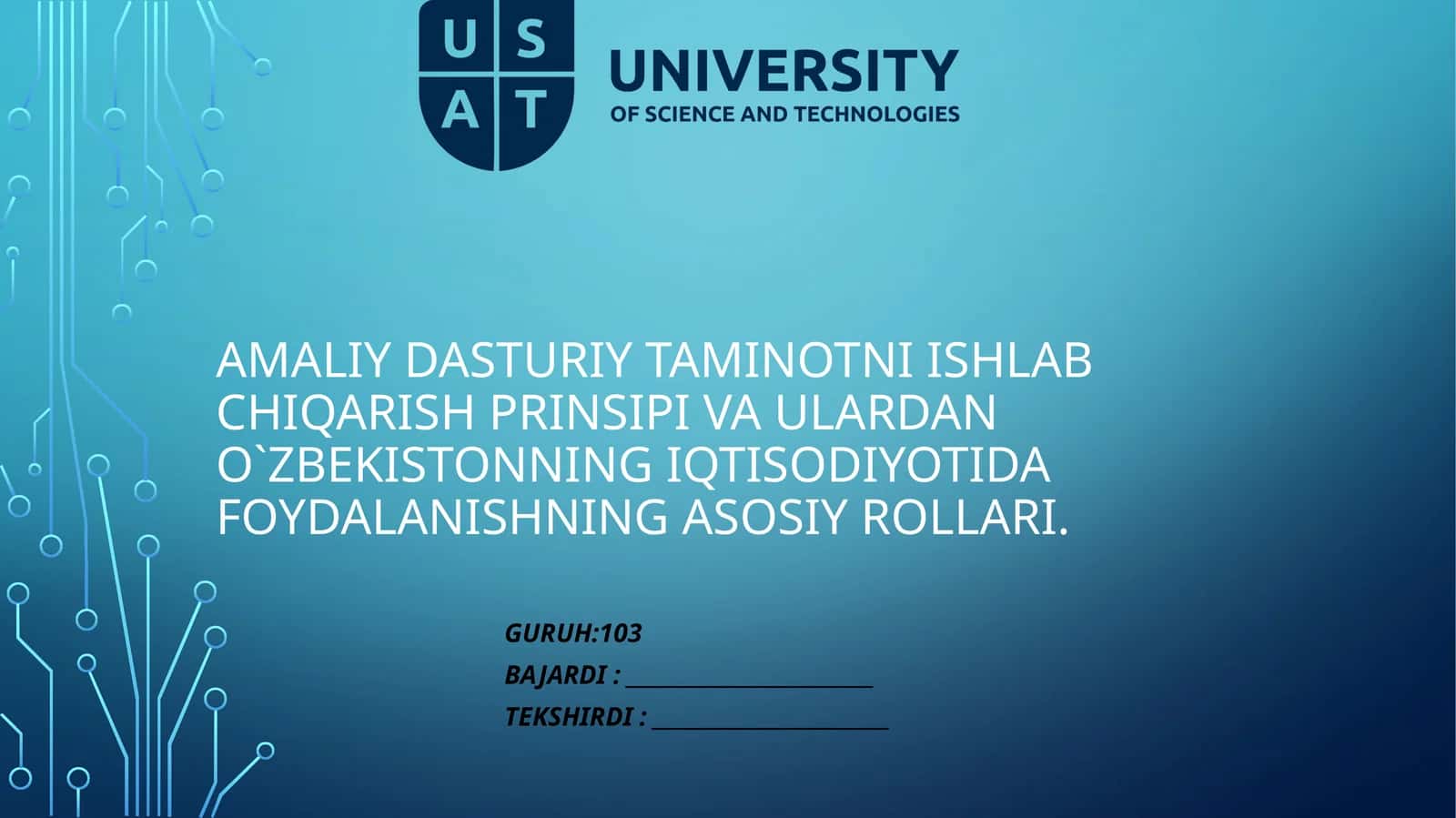 Dasturiy taʼminotni ishlab chiqarish prinsipi va ulardan O`zbekistonning iqtisodiyotida foydalanishning asosiy rollari 1