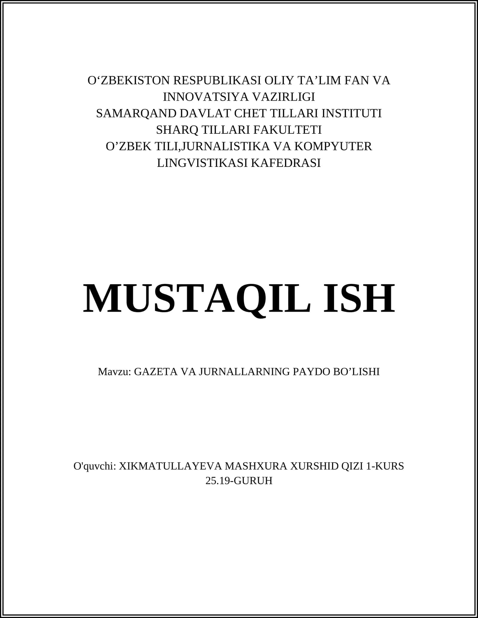 GAZETA VA JURNALLARNING PAYDO BO’LISHI 1