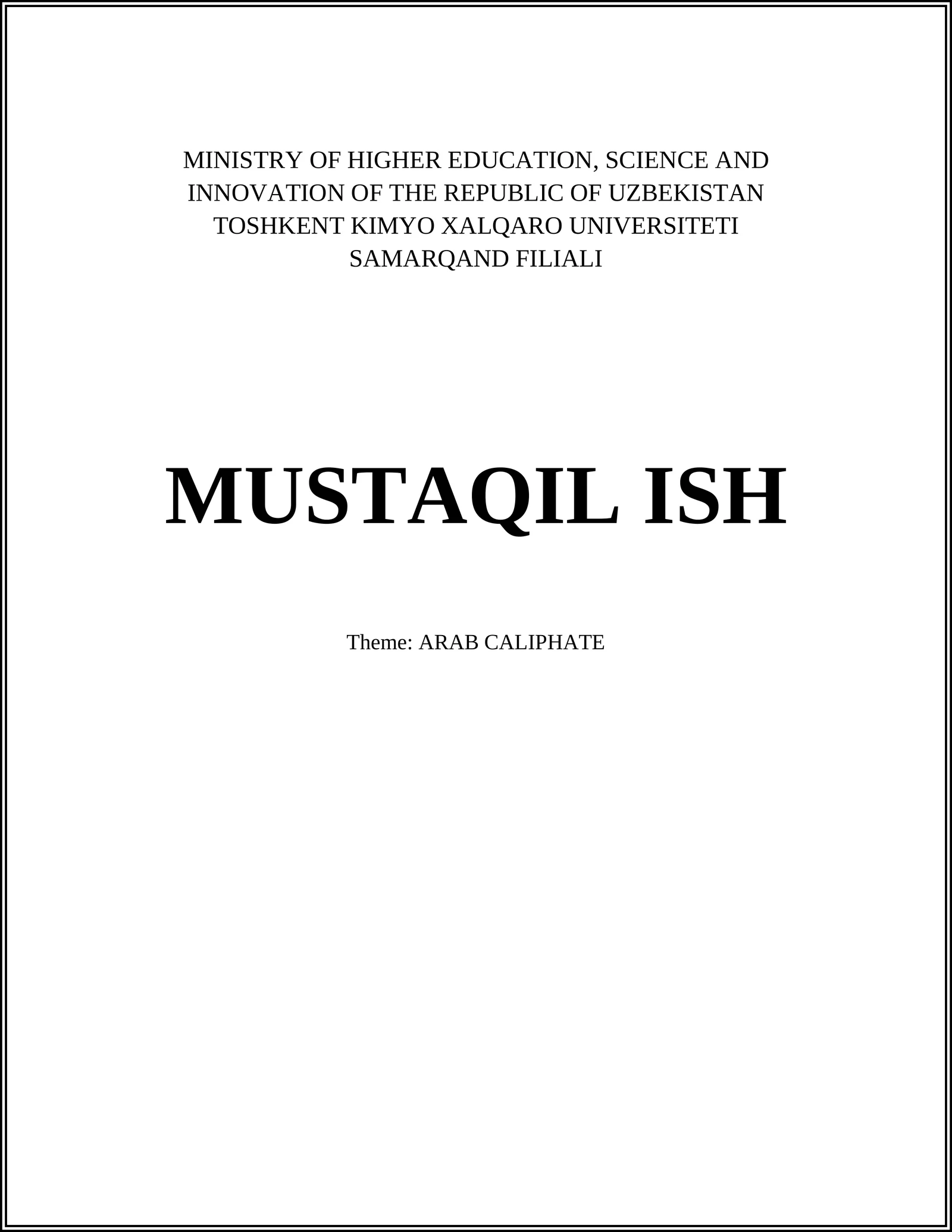 ARAB CALIPHATE 1