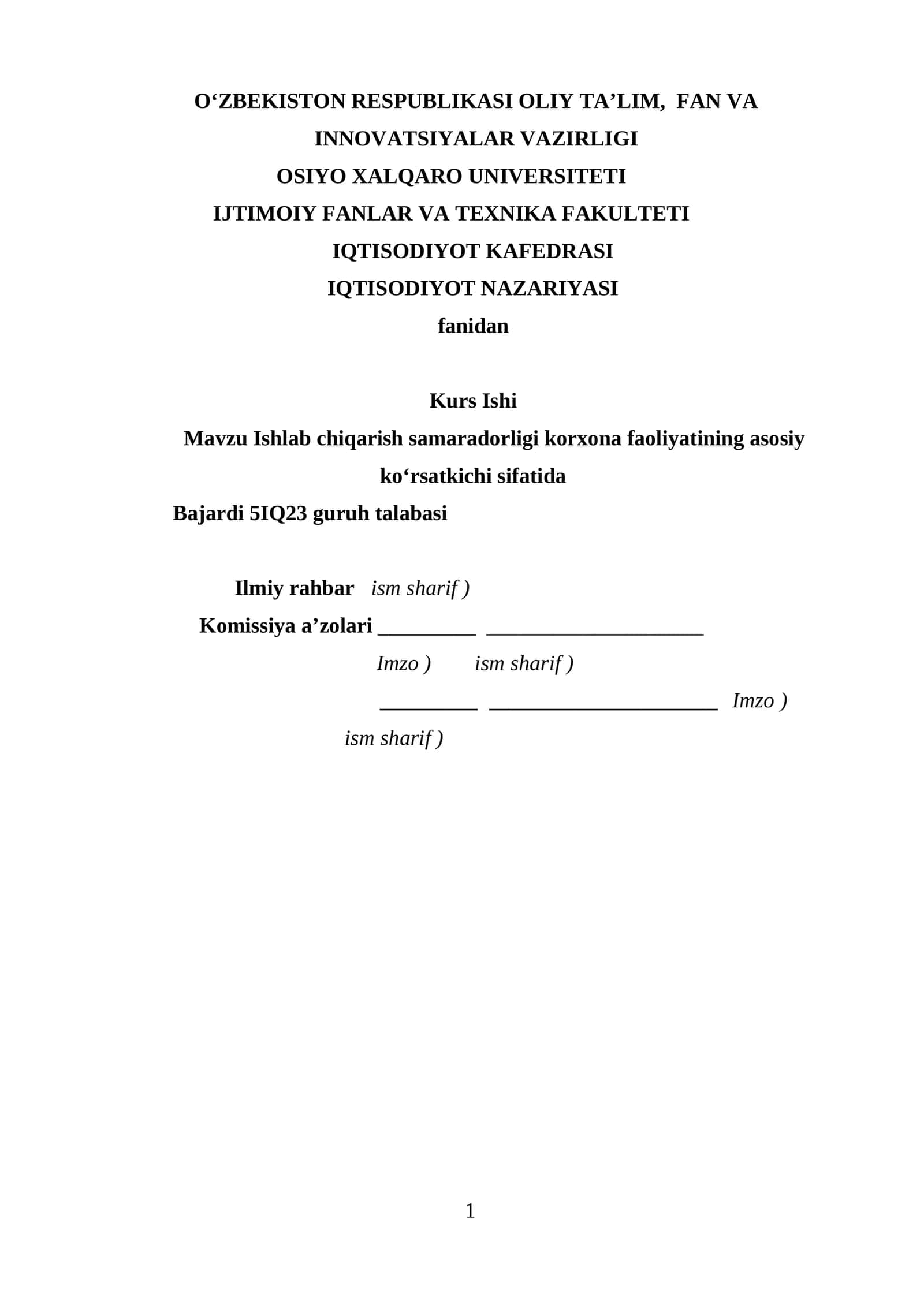 Ishlab chiqarish samaradorligi korxona faoliyatining asosiy koʻrsatkichi sifatida tahlili 1