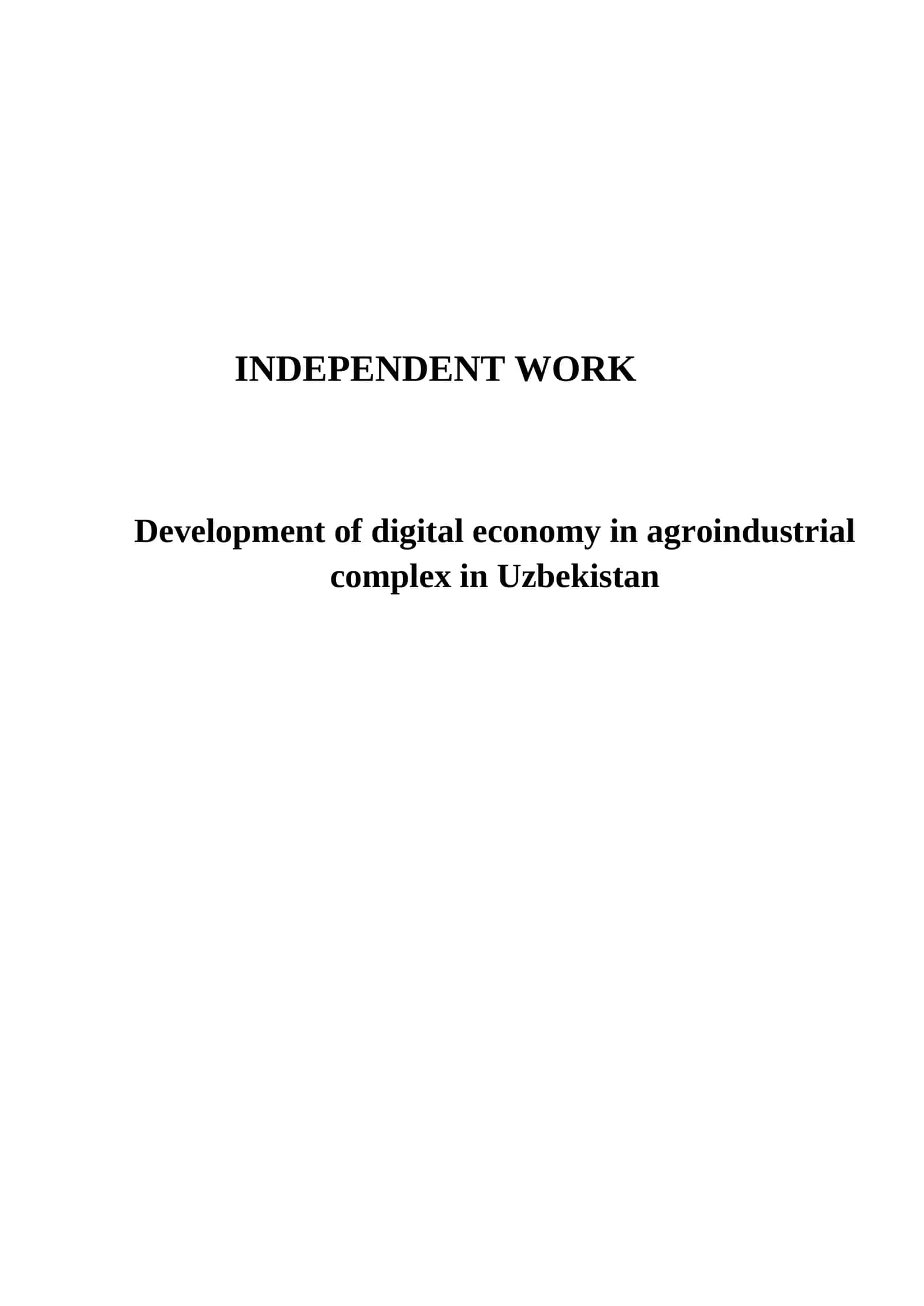 Development of digital economy in agroindustrial complex in Uzbekistan 1